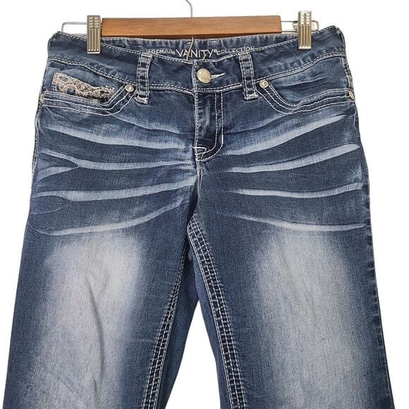 Premium Vanity Collection 26W 31L Boot Cut Embellished Jeans Criss Cross - Picture 2 of 12